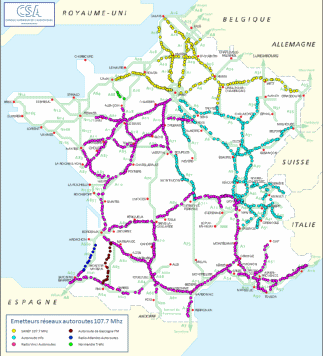 Carte des positions des émetteurs des radios d'autoroutes